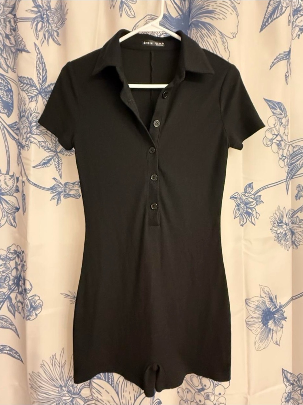 SHEIN Black Short-Sleeve Button Polo Bodysuit